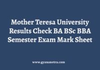 Mother Teresa University Results Check Online