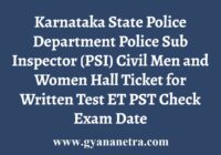 KSP PSI Civil Exam Hall Ticket