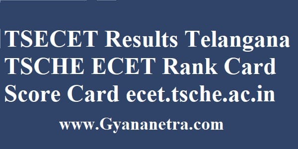 TSECET Results Telangana TSCHE ECET Rank Card
