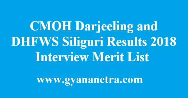 CMOH Darjeeling and DHFWS Siliguri Results