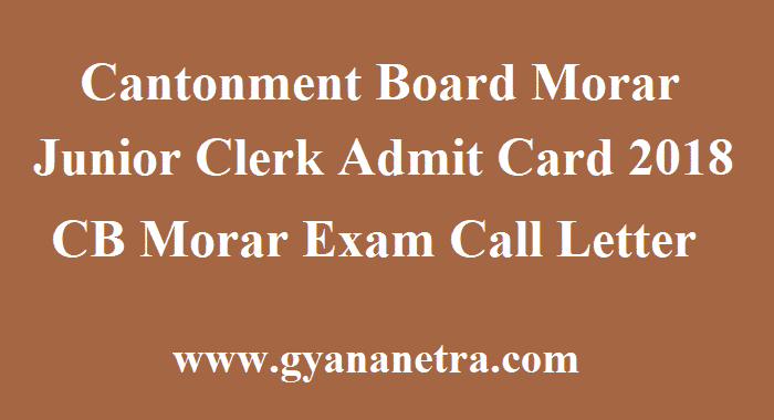 Cantonment Board Morar Junior Clerk Admit Card