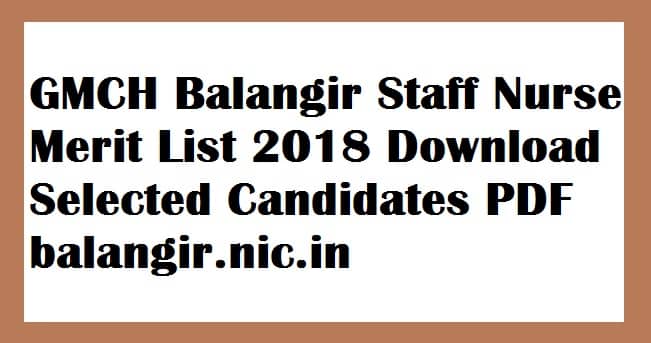 GMCH Balangir Staff Nurse Merit List