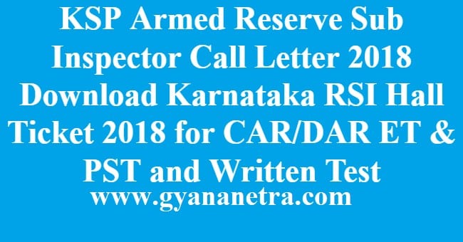 KSP Armed Reserve Sub Inspector Call Letter