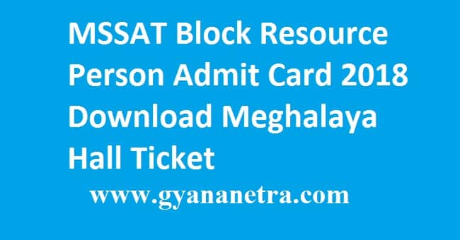 MSSAT Block Resource Person Admit Card 2018