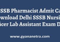 DSSSB Pharmacist Admit Card Exam Date