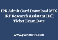 IPR MTS Admit Card Hall Ticket