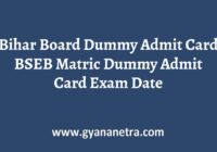 Bihar Board Dummy Admit Card Exam Date