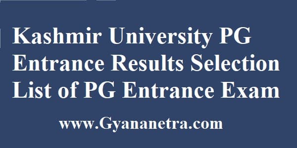 Kashmir University PG Entrance Results Online