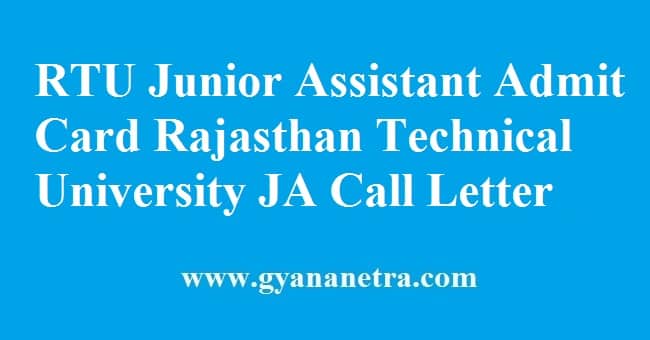 RTU Junior Assistant Admit Card