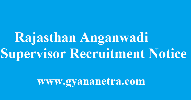 Rajasthan Anganwadi Supervisor Recruitment 2018