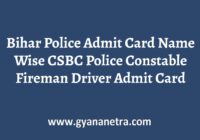 Bihar Police Admit Card Name Wise Exam Date