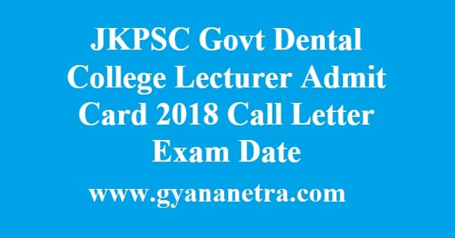 JKPSC Govt Dental College Lecturer Admit Card
