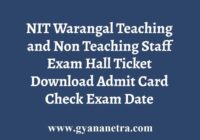 NIT Warangal Exam Hall Ticket
