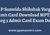 MP Samvida Shikshak Varg 3 Admit Card Exam Date