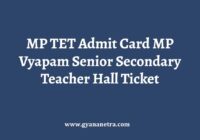 MP TET Admit Card Exam Date