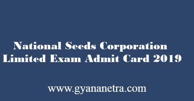 National Seeds Corporation Limited Admit Card 2019
