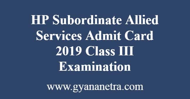 HP Subordinate Allied Services Admit Card
