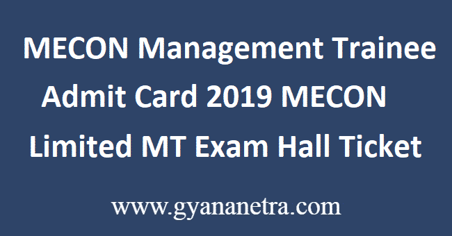 MECON Management Trainee Admit Card