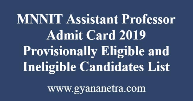 MNNIT Assistant Professor Admit Card