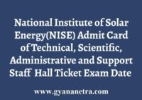 National Institute of Solar Energy Admit Card