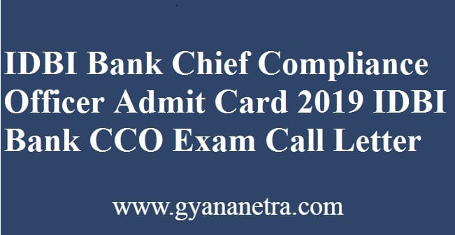 IDBI Bank Chief Compliance Officer Admit Card