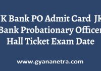 JK Bank PO Admit Card Exam Date