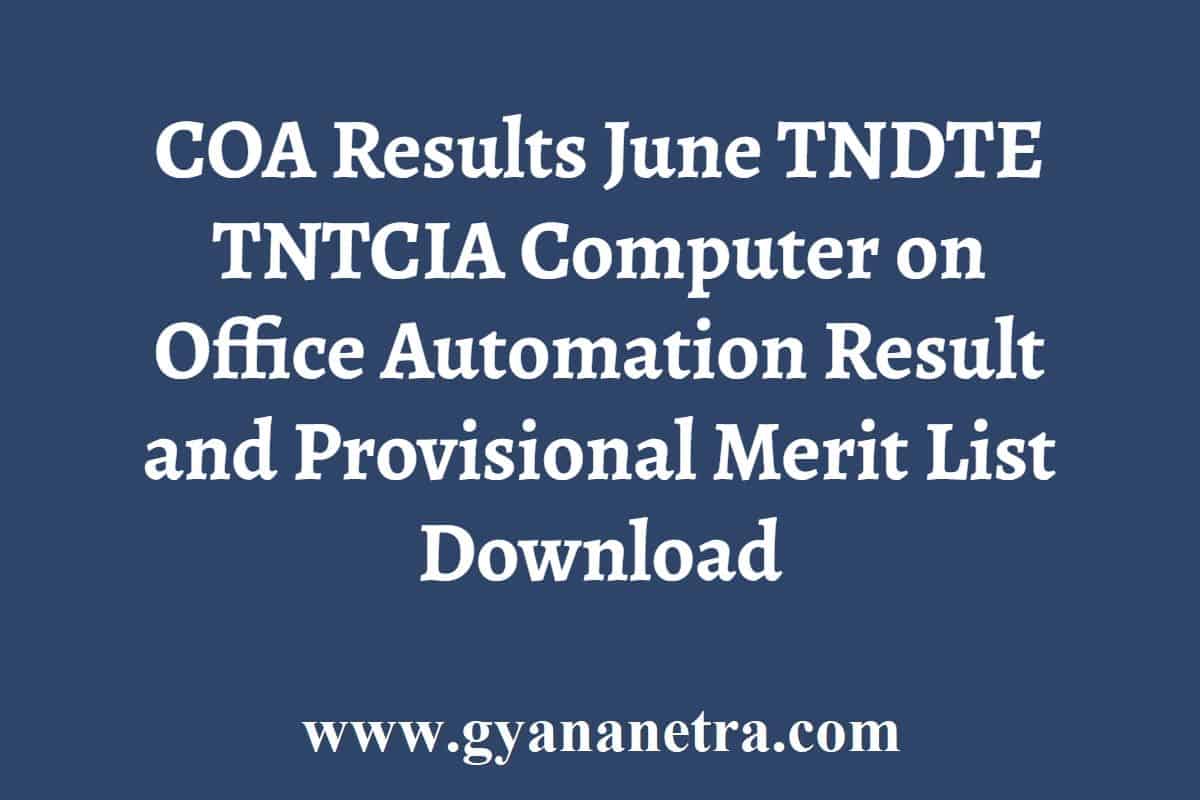 COA Results 2024 TNDTE TNTCIA Computer on Office Automation Result