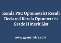 Kerala PSC Optometrist Result Merit List