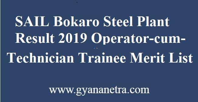 SAIL Bokaro Steel Plant Result 2019
