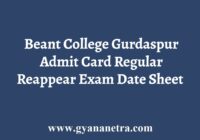 Beant College Gurdaspur Admit Card