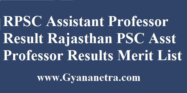 RPSC Assistant Professor Result Check Online