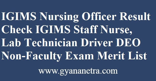 IGIMS Nursing Officer Result Merit List