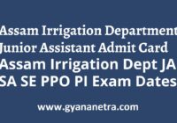 Assam Irrigation Department Junior Assistant Admit Card