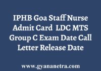 IPHB Goa Staff Nurse Admit Card