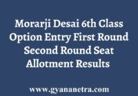Morarji Desai Option Entry Seat Allotment Result