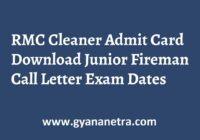 RMC Cleaner Admit Card Exam Date