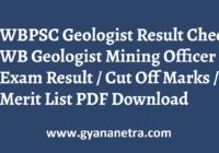 WBPSC Geologist Result Mining Officer Merit List