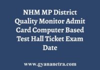 NHM MP District Quality Monitor Admit Card