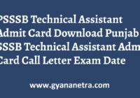 PSSSB Technical Assistant Admit Card Exam Date