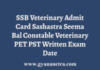 SSB Veterinary Admit Card