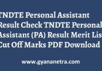 TNDTE Personal Assistant Result Merit List