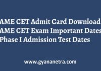 AME CET Admit Card Exam Date