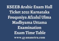 KSEEB Arabic Exam Hall Ticket