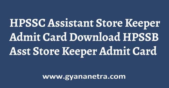 HPSSC Assistant Store Keeper Admit Card