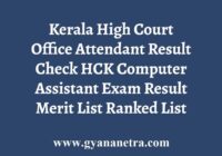 Kerala High Court Office Attendant Result