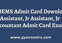 NBEMS Admit Card Junior Assistant