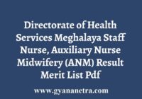 DHS Meghalaya Staff Nurse Result