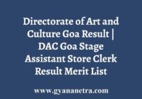 Directorate of Art and Culture Goa Result