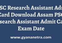 APSC Research Assistant Admit Card Exam Date
