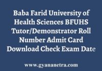 BFUHS Tutor Demonstrator Admit Card
